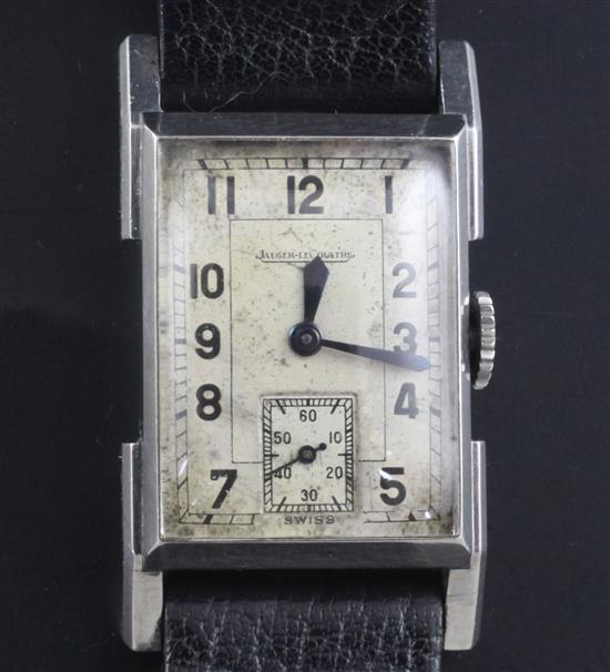 A gentlemans 1930s/1940s Jaeger Le Coultre stainless steel manual wind wrist watch,